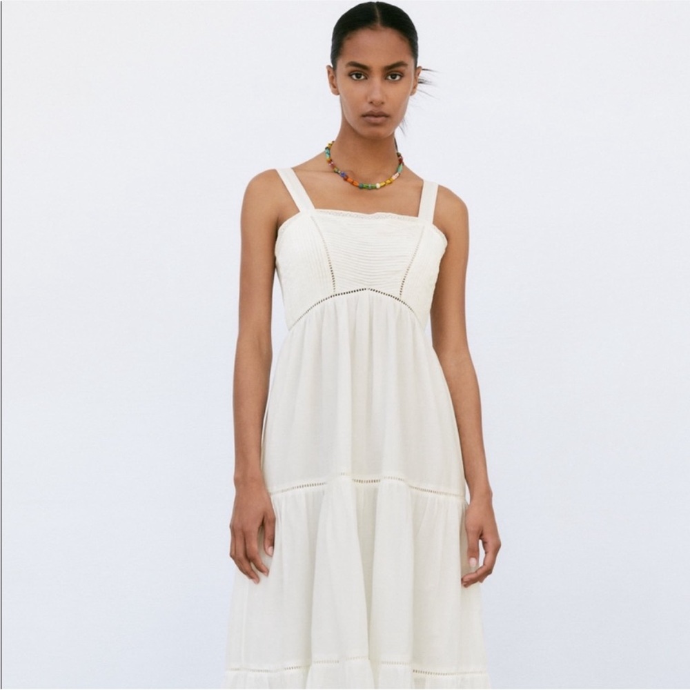 Zara brand new lace detailing pure cotton bohemian Cream Midi Dress
